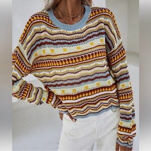 Multicolor Crochet Striped Sweater